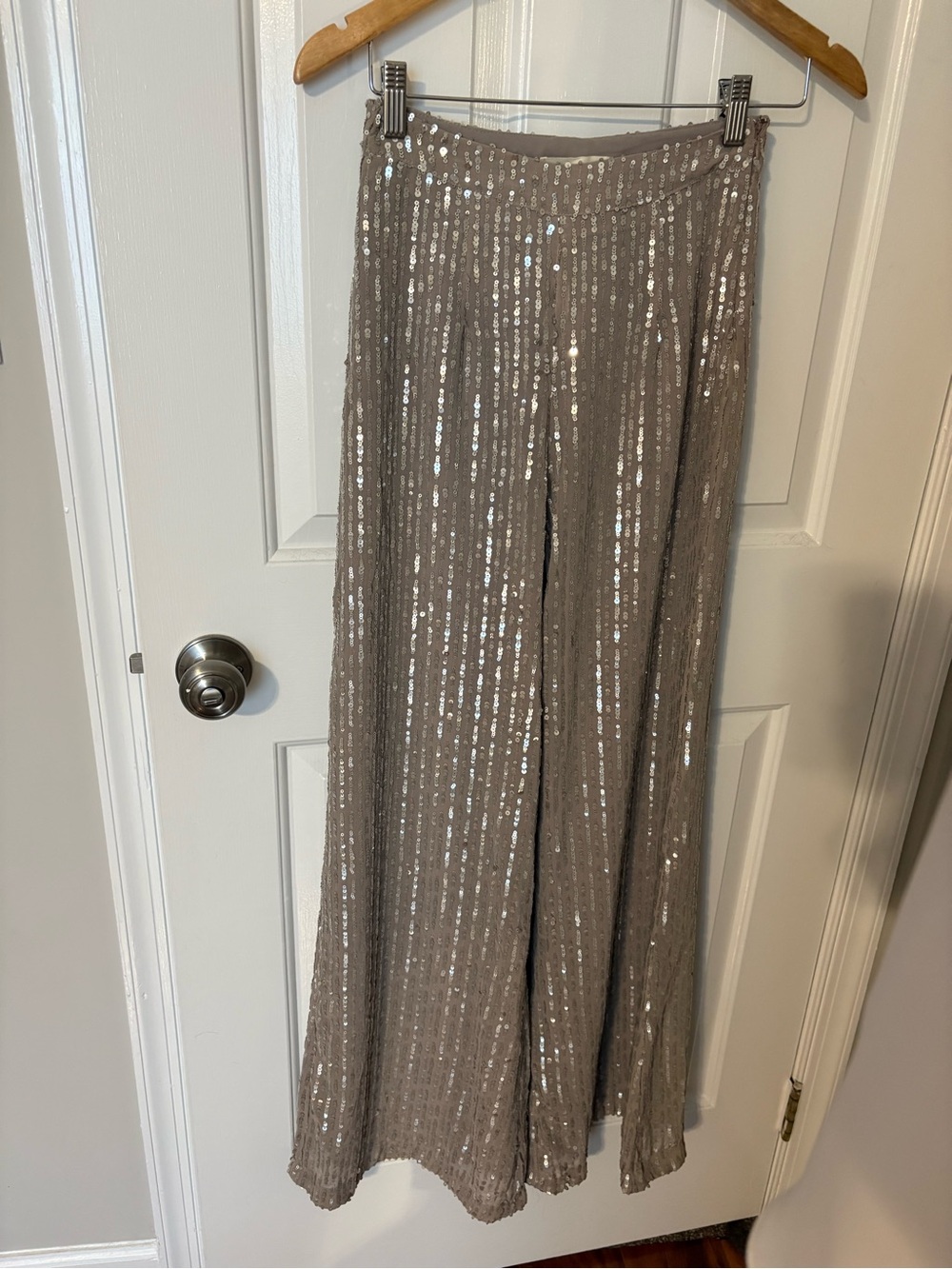 Sequin Wide Leg Pants in Taupe
